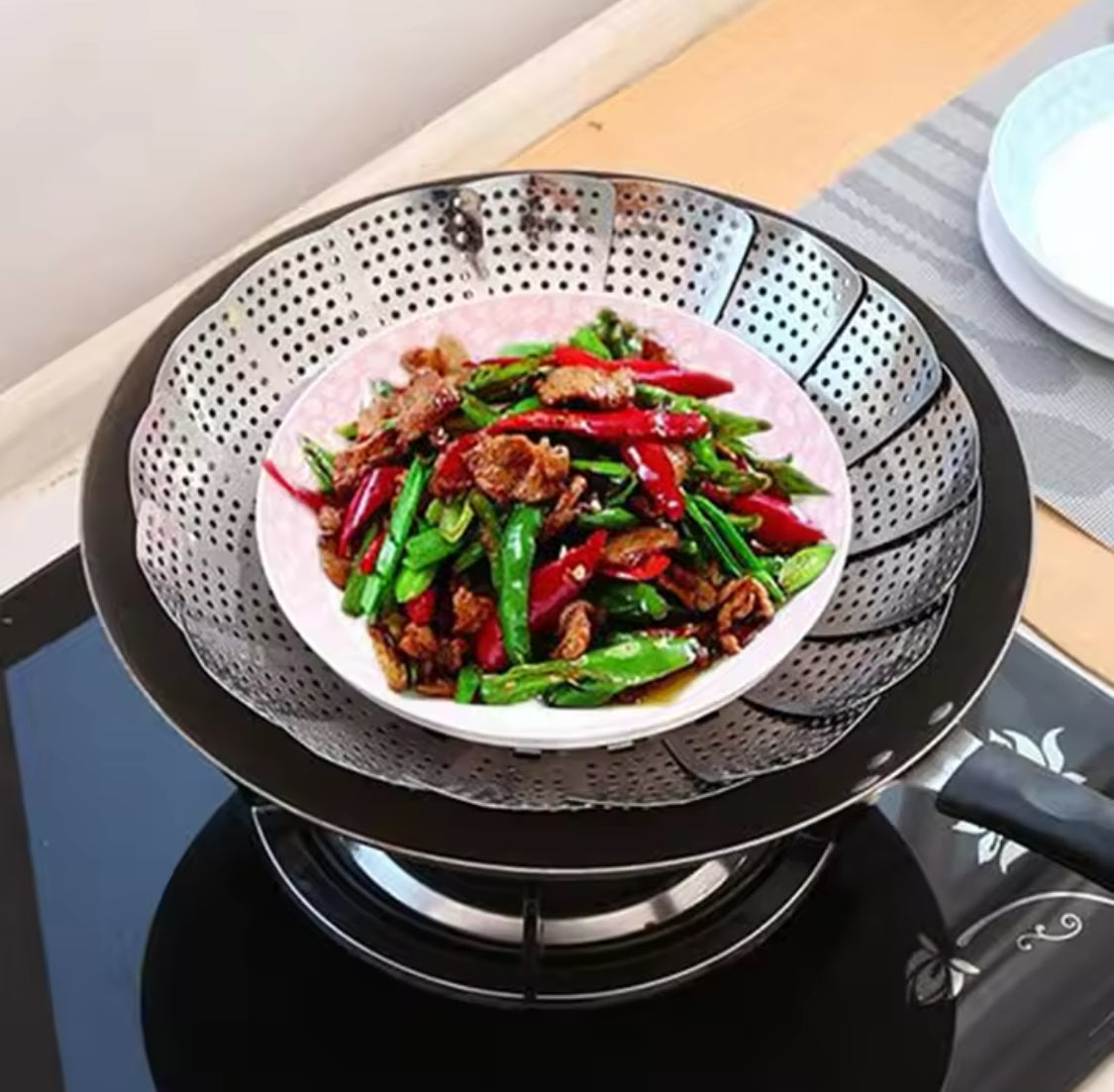 Multifunctional Stainless Cooking Steamer, Foldable Kitchen Steamer Plate, Anti-Scald Steamer Basket, Deep Fryer Pot Strainer Multifunctional Stainless Cooking Steamer, Foldable Kitchen Steamer Plate, Anti-Scald Steamer Basket, Deep Fryer Pot Strainer